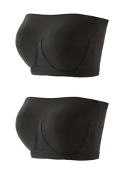 2pcs Seamless Bandeau Bras Soft Strapless Stretch Everyday Bra Women's Lingerie