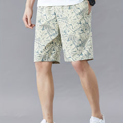 Men's Cotton Leaf Pattern Drawstring Shorts