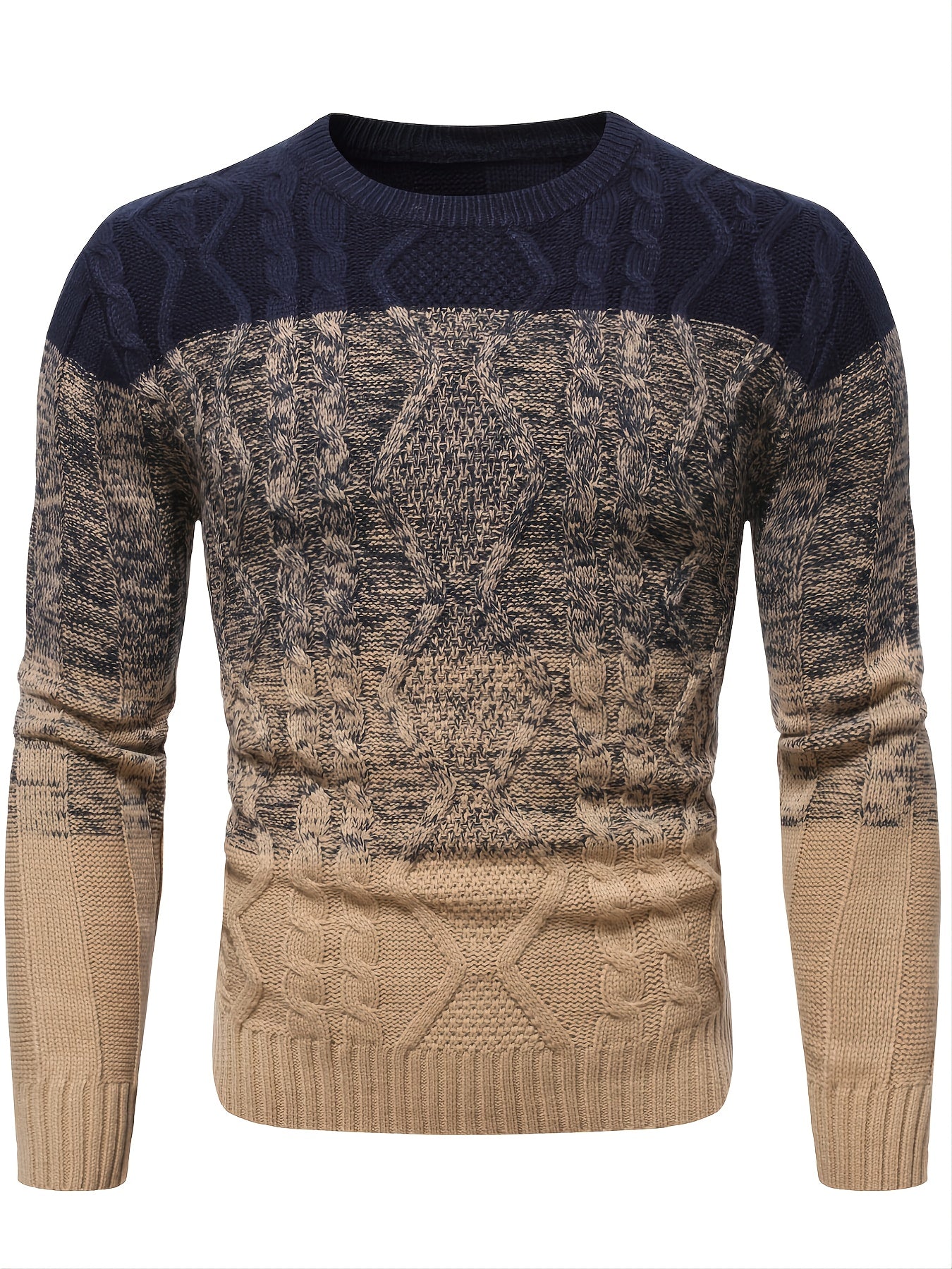 Men's Knitted Cable Sweater Warm Crew Neck Pullover for Fall Winter