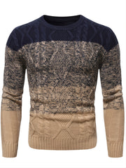 Men's Knitted Cable Sweater Warm Crew Neck Pullover for Fall Winter
