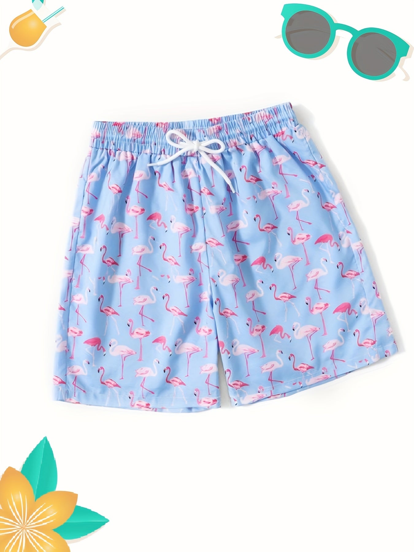 Boys Flamingo Print Swim Trunks Elastic Waist Beach Pants