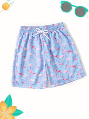 Boys Flamingo Print Swim Trunks Elastic Waist Beach Pants