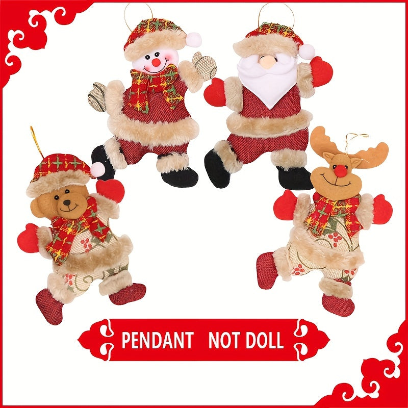 4pcs Christmas Tree Pendants Dancing Old Man Snowman Deer Bear Puppet