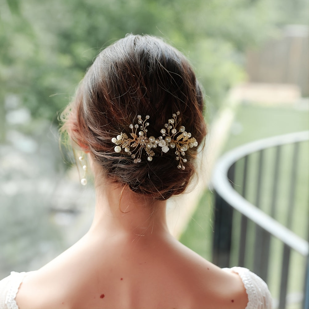Golden Flower Wedding Hair Comb Bridal Hair Piece