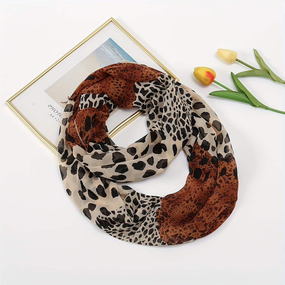 Leopard Block Scarf Women Warm Neckerchief Stylish Vintage Chiffon