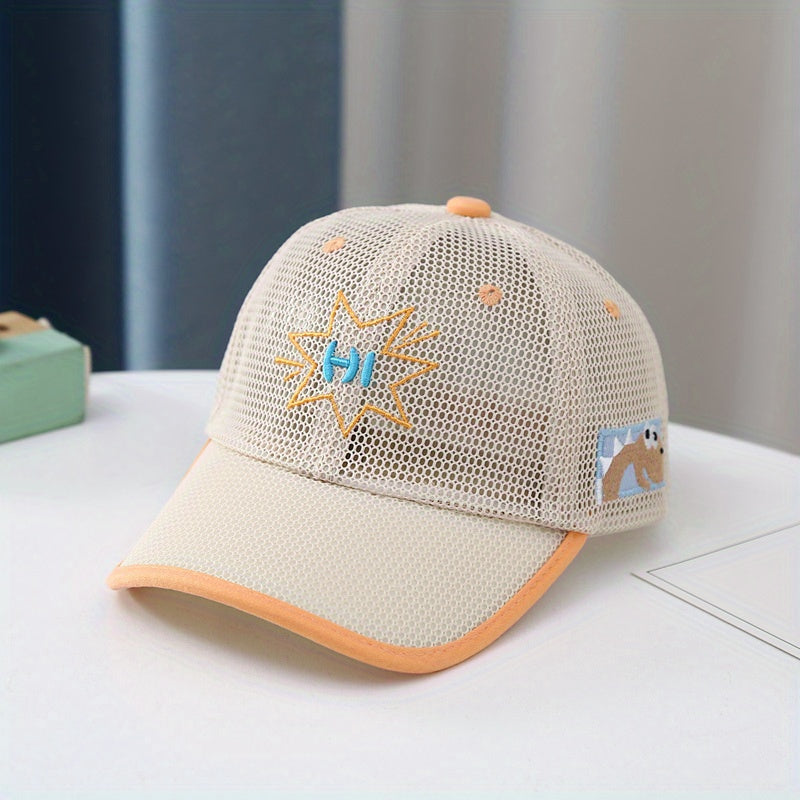 Boys Hi Letter Embroidered Mesh Baseball Cap Adjustable Sun Hat