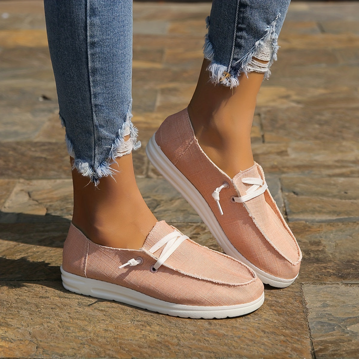 Women's Canvas Lace Up Walking Sneakers Low Top Flat Loafers