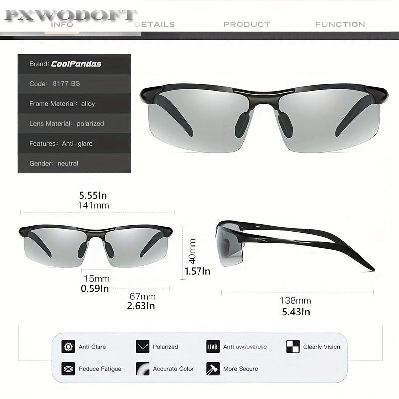 PXWODOFT Aluminum Rimless Sunglasses Polarized Night Driving Glasses