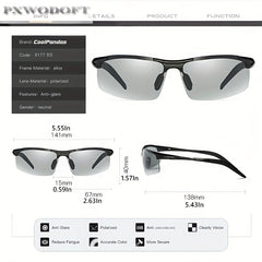 PXWODOFT Aluminum Rimless Sunglasses Polarized Night Driving Glasses