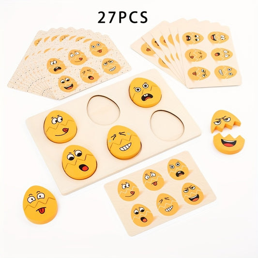 27pcs Egg Shaped Emotional Expression Matching Wooden Puzzle Toys