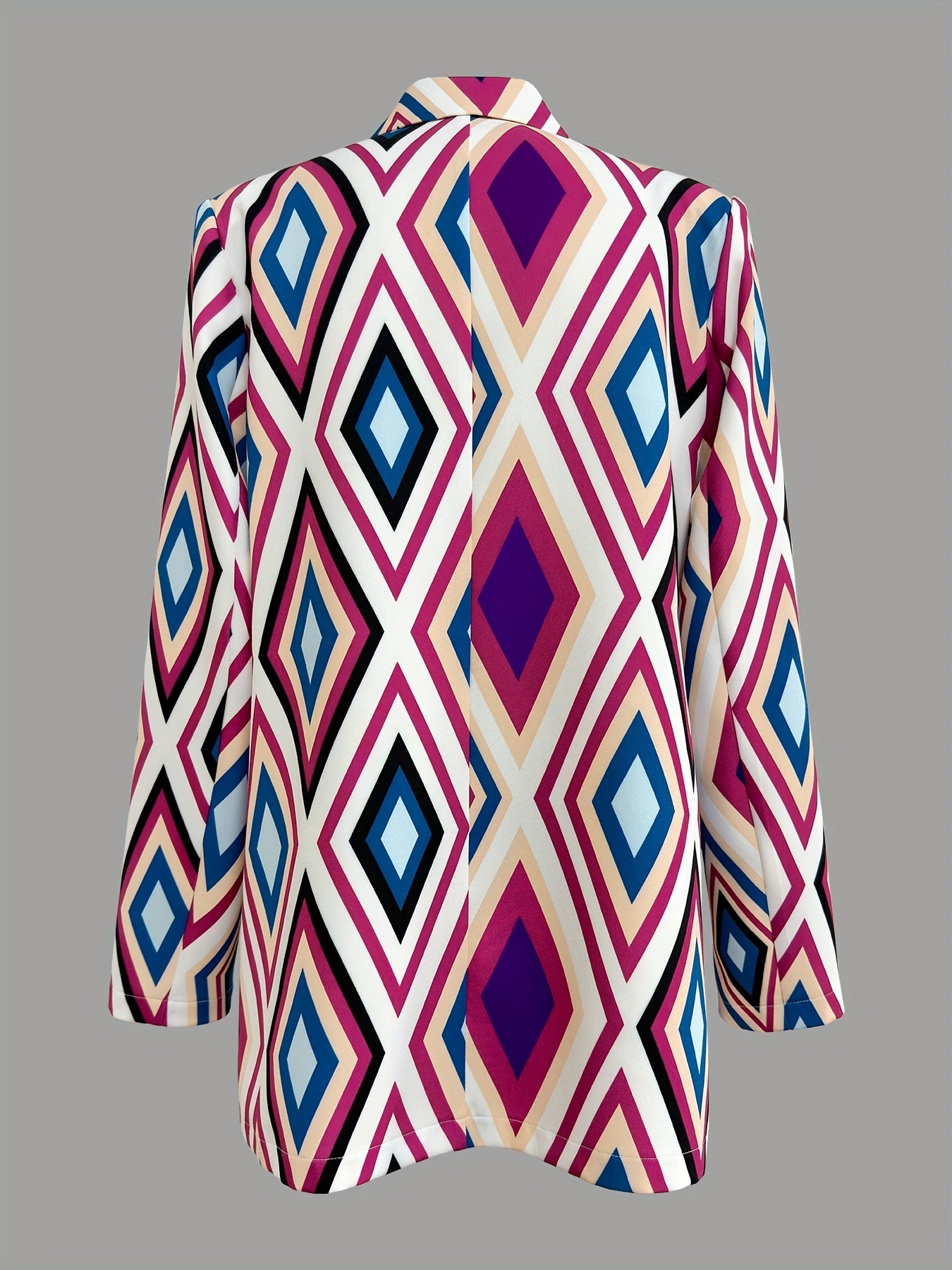 Argyle Print Lapel Blazer Open Front Outerwear