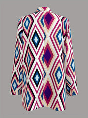 Argyle Print Lapel Blazer Open Front Outerwear