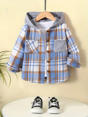 Boys Hooded Cardigan Coat Plaid Shirt Casual Kids Clothes