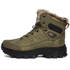 Men's Leather Snow Boots Warm Fleece Anti-Skid Hiking Winter Boots
