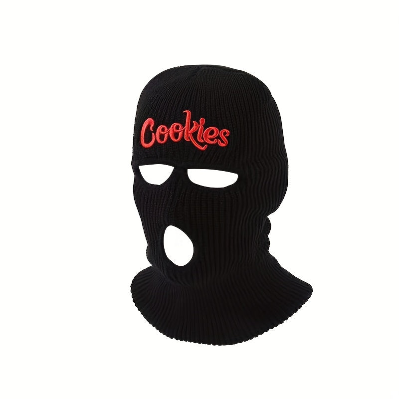 Unisex Thermal 3 Hole Balaclava Hat Cookies Embroidered Full Face Covering