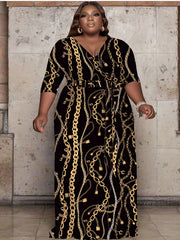 Plus Chain Print Maxi Dress With Belt