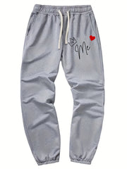 Crown Heart Print Men's Drawstring Pocket Sweatpants
