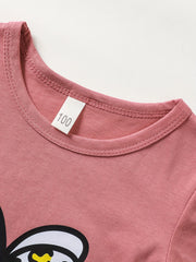 Girls Short Sleeves Leopard Heart Graphic Casual Tees Dress