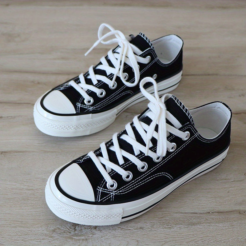 Women's Canvas Lace Up Flat Shoes Low Round Toe Casual Outdoor Sporty Shoes