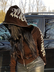 Y2K Style Sports Hoodie Jacket Zip Up Women's Sweatshirt