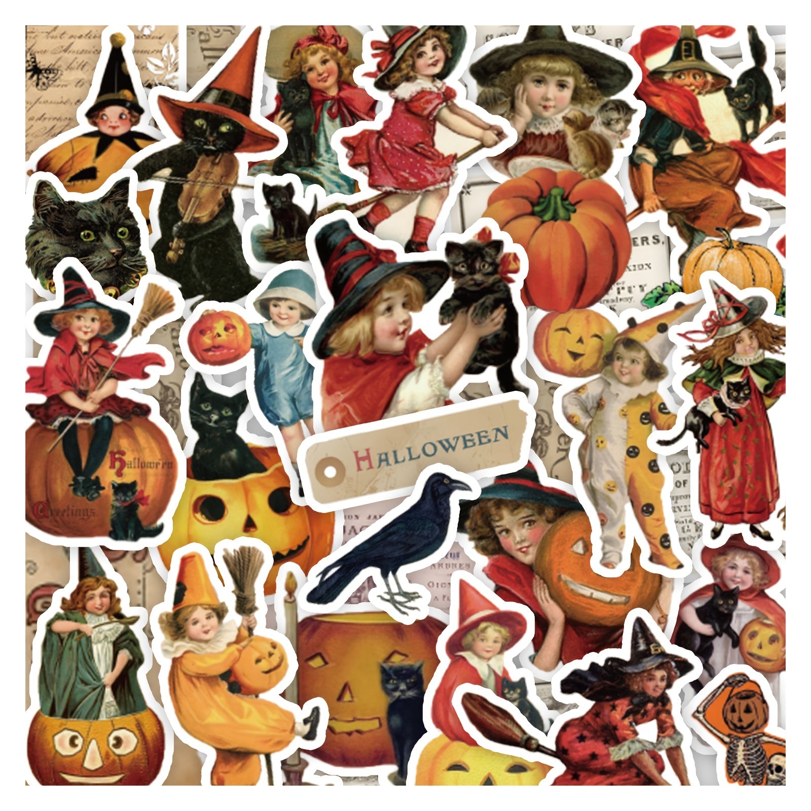 50pcs Halloween Pumpkin Witch Stickers for DIY Crafts