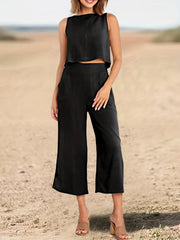 Casual Crop Tank Top & Wide Leg Pants 2-Piece Set