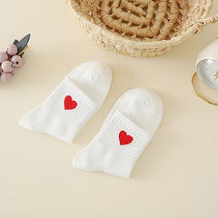 Red Heart Pattern Socks Elastic Ribbed Mid Tube Women's Stockings