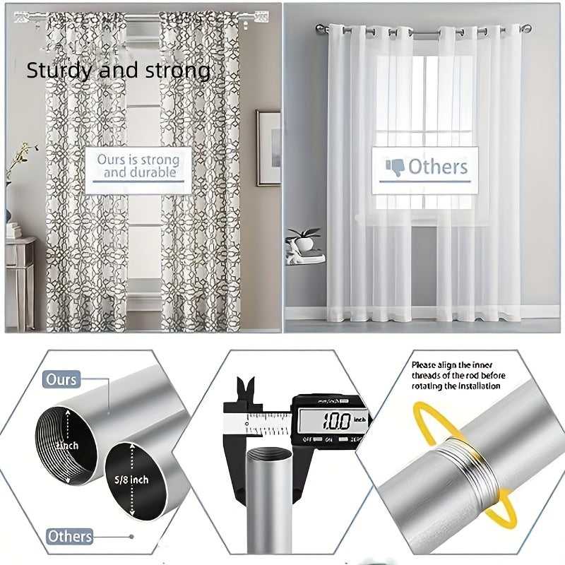 Heavy Duty Silver Curtain Rod, 2" Diameter, Adjustable Modern Drapery Rod