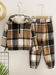 2pcs Little Boy Casual Hooded Sweatshirt & Trousers Set