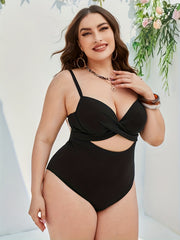 Sexy Swimsuit Women's Solid Cut Out Twist Front One Piece