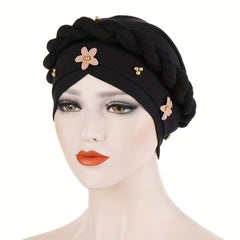 Beads Flower Turban Cap Twist Braid Head Scarf