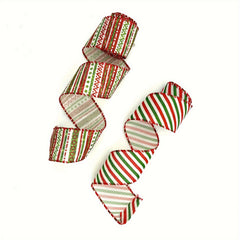 4 57 Meter Christmas Wired Edge Ribbon Red Green Stripe Ribbon Xmas Wrapping