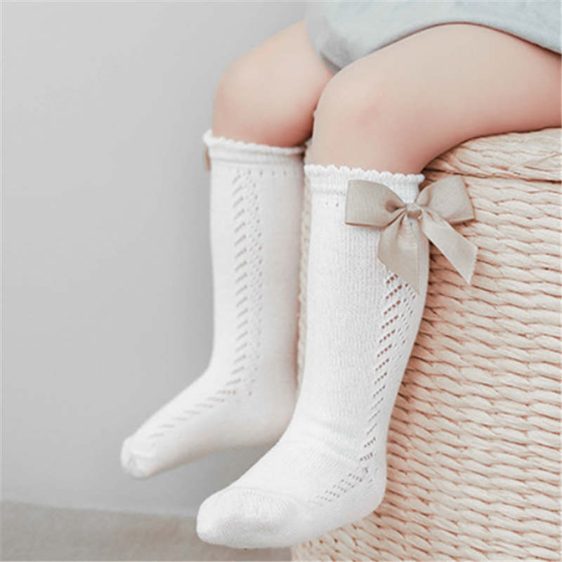 Baby Girls Knee High Socks Bow Stitched Toddler Long Sock