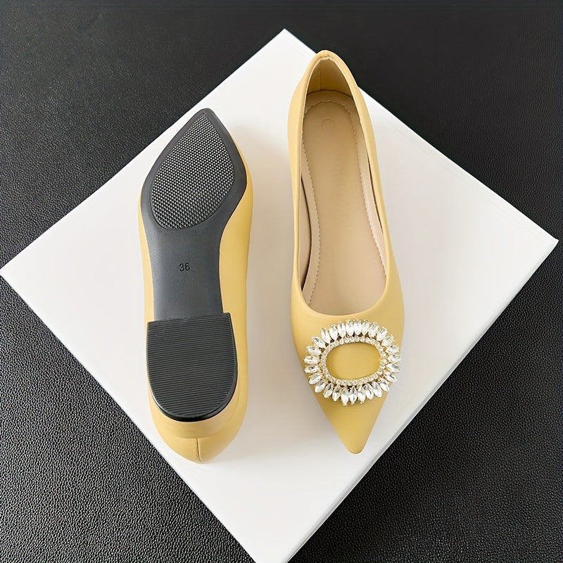 Rhinestone Slip On Chunky Heel Shoes Point Toe Daily Soft Dr