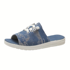 Women's Lace Up Denim Slippers Casual Open Toe Sandals