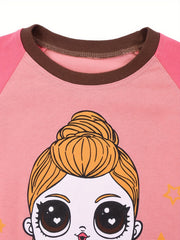 Kid's 2pcs Pajamas Long Sleeve Top & Pants Set Cartoon Girl LOVE Print