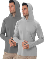 2 Pcs Men's UPF 50 Sun Protection Hoodies Long Sleeve Quick Dry Tops