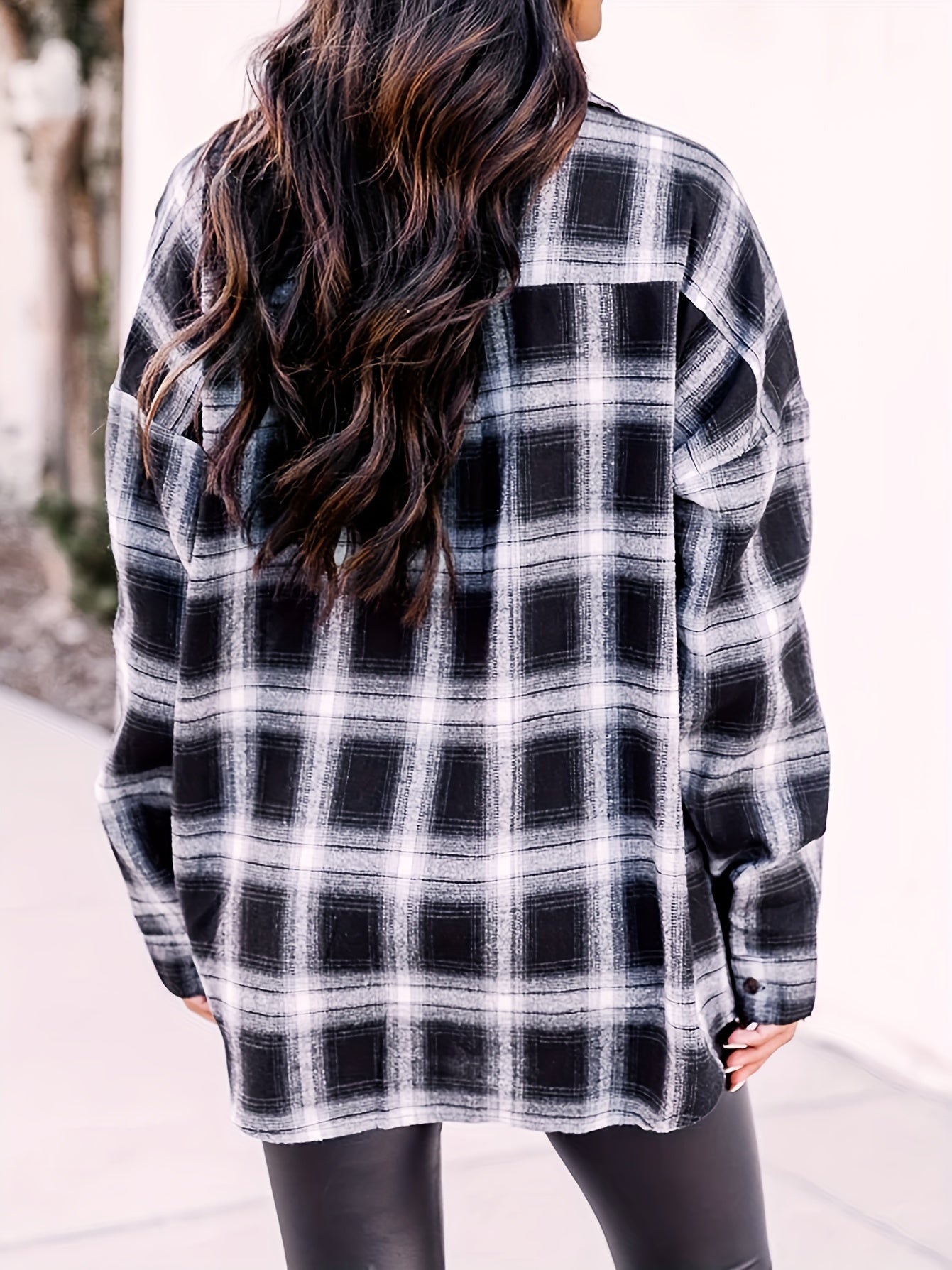 Plaid Print Long Sleeve Button Up Blouse