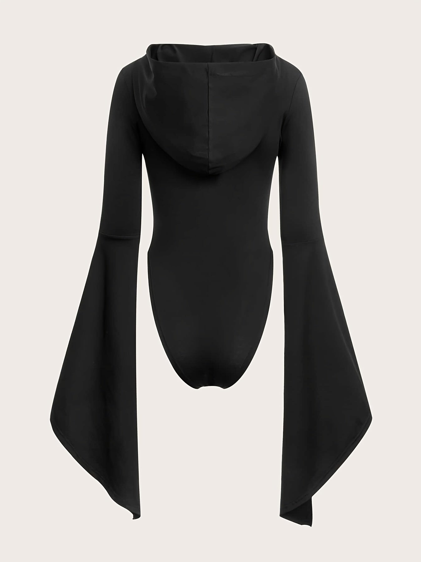 Gothic Drawstring Hooded Slim Bodysuit