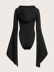 Gothic Drawstring Hooded Slim Bodysuit