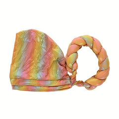 Yellow Laser Turban Cap Big Braided Pre-tied Elastic Head Wrap