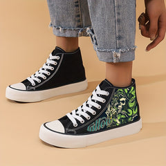 Horror Skull Pattern High Top Canvas Sneakers