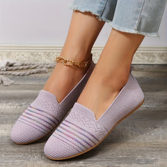 Women's Knitted Flat Shoes Almond Toe Slip On Soft Sole Casual Loafers