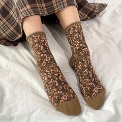5 Pairs Floral Print Curling Socks Women's Mid Tube Stockings