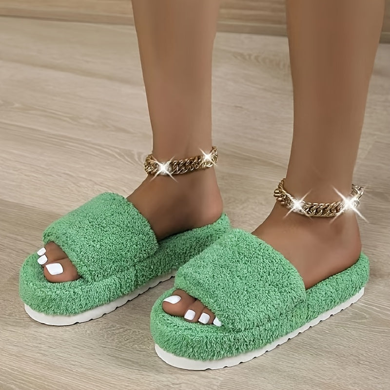 Cozy Open Toe Slippers Thick Sole Indoor Outdoor Slide Slipper
