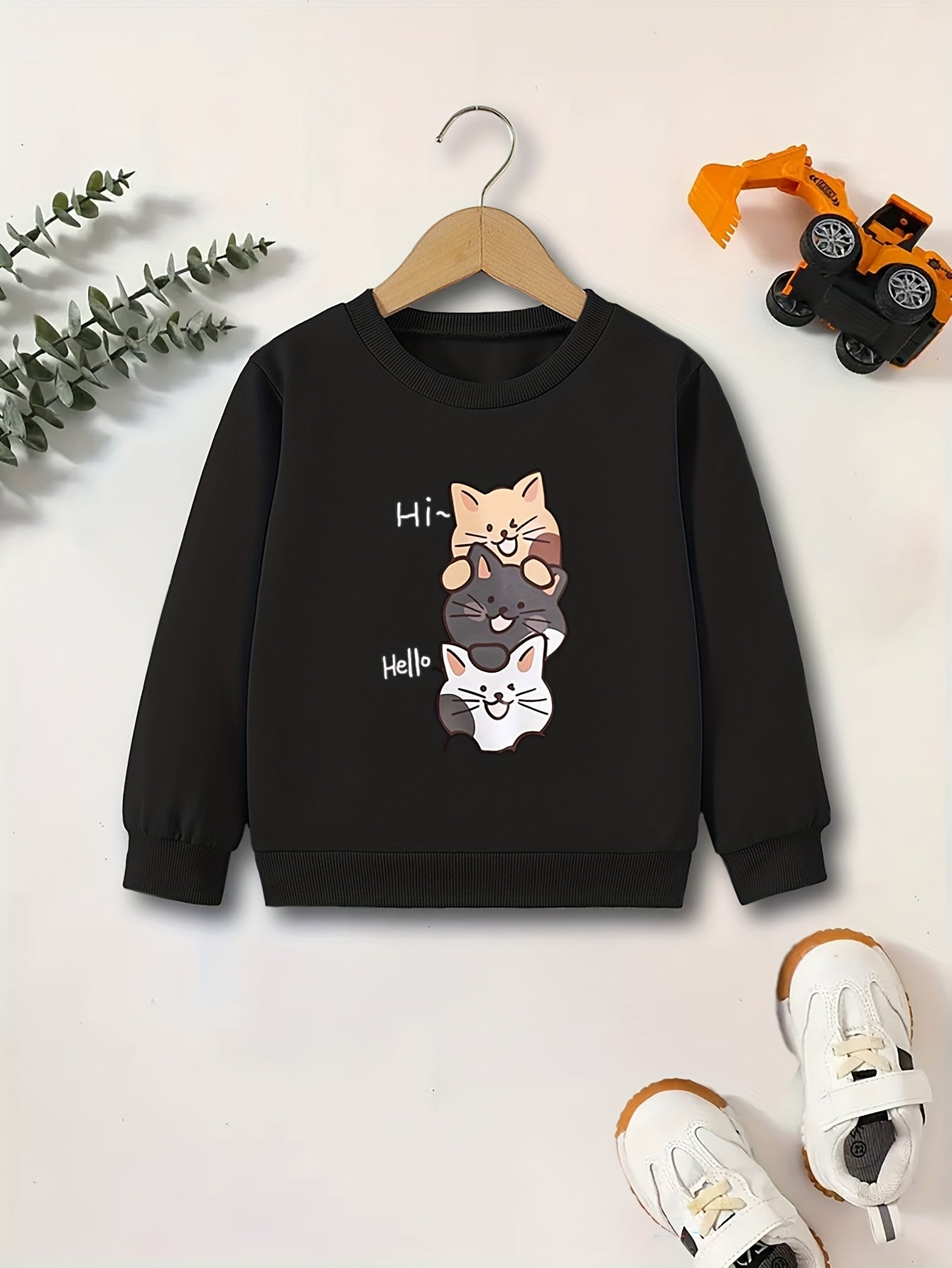 Girls Sweatshirt Stacking Cats Print Long Sleeve Top Pullovers