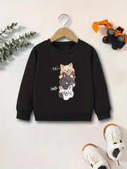 Girls Sweatshirt Stacking Cats Print Long Sleeve Top Pullovers