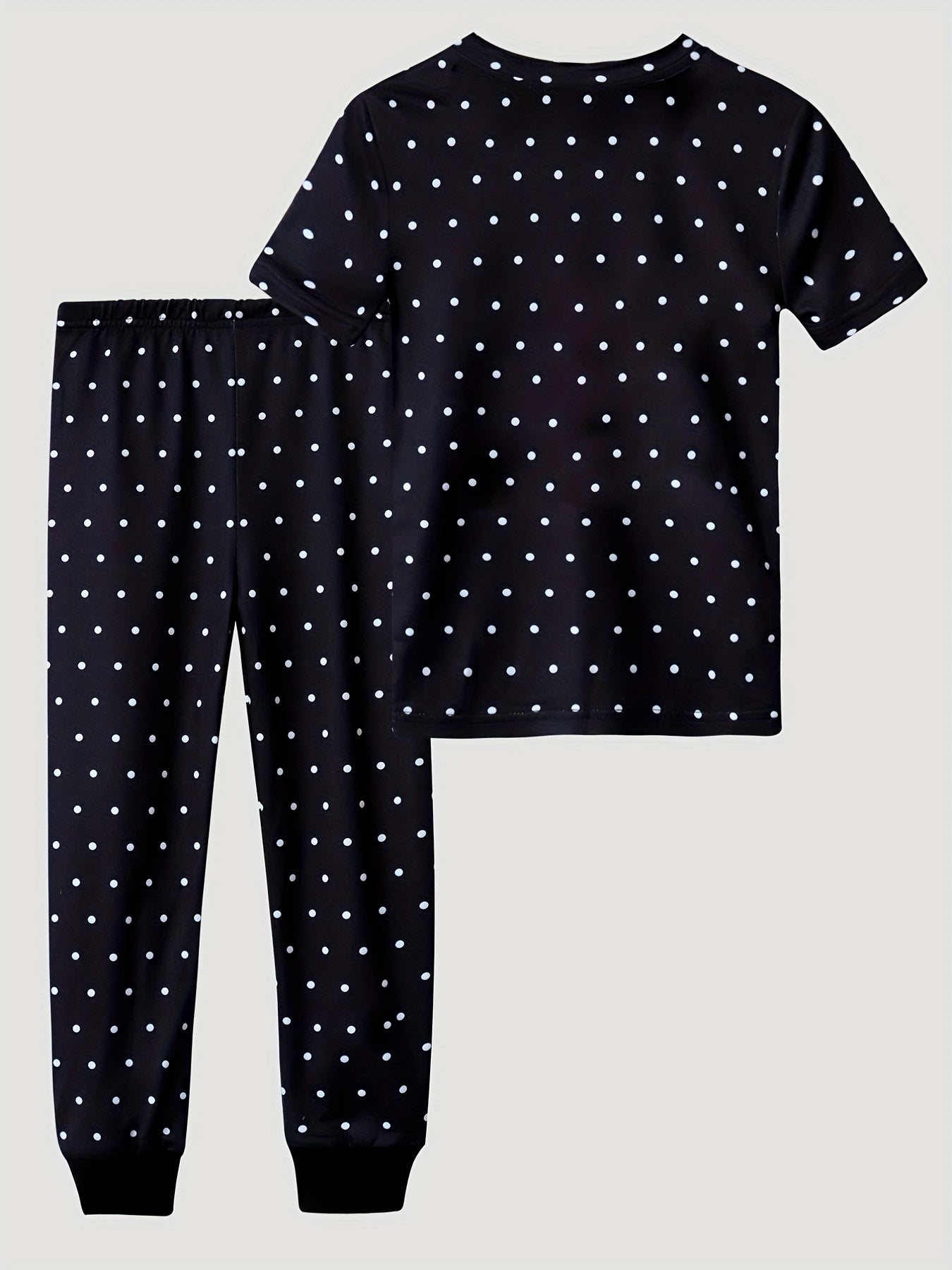 Kid's Polka Dots Pajama Set Short Sleeve Top & Pants Cartoon Animal Loungewear