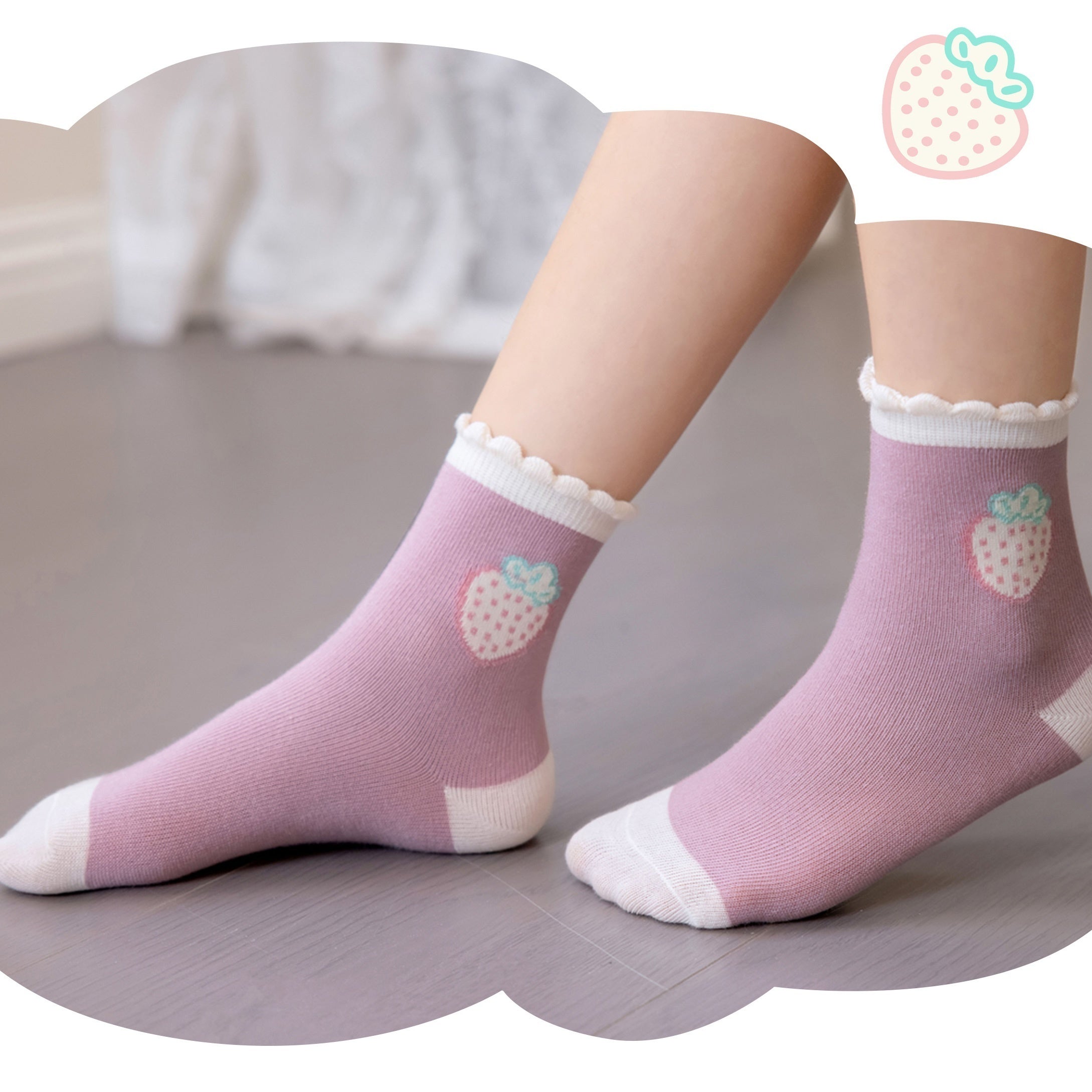 5 Pairs Girls Kids Crew Socks Cartoon Pattern Breathable Comfy Stylish Students
