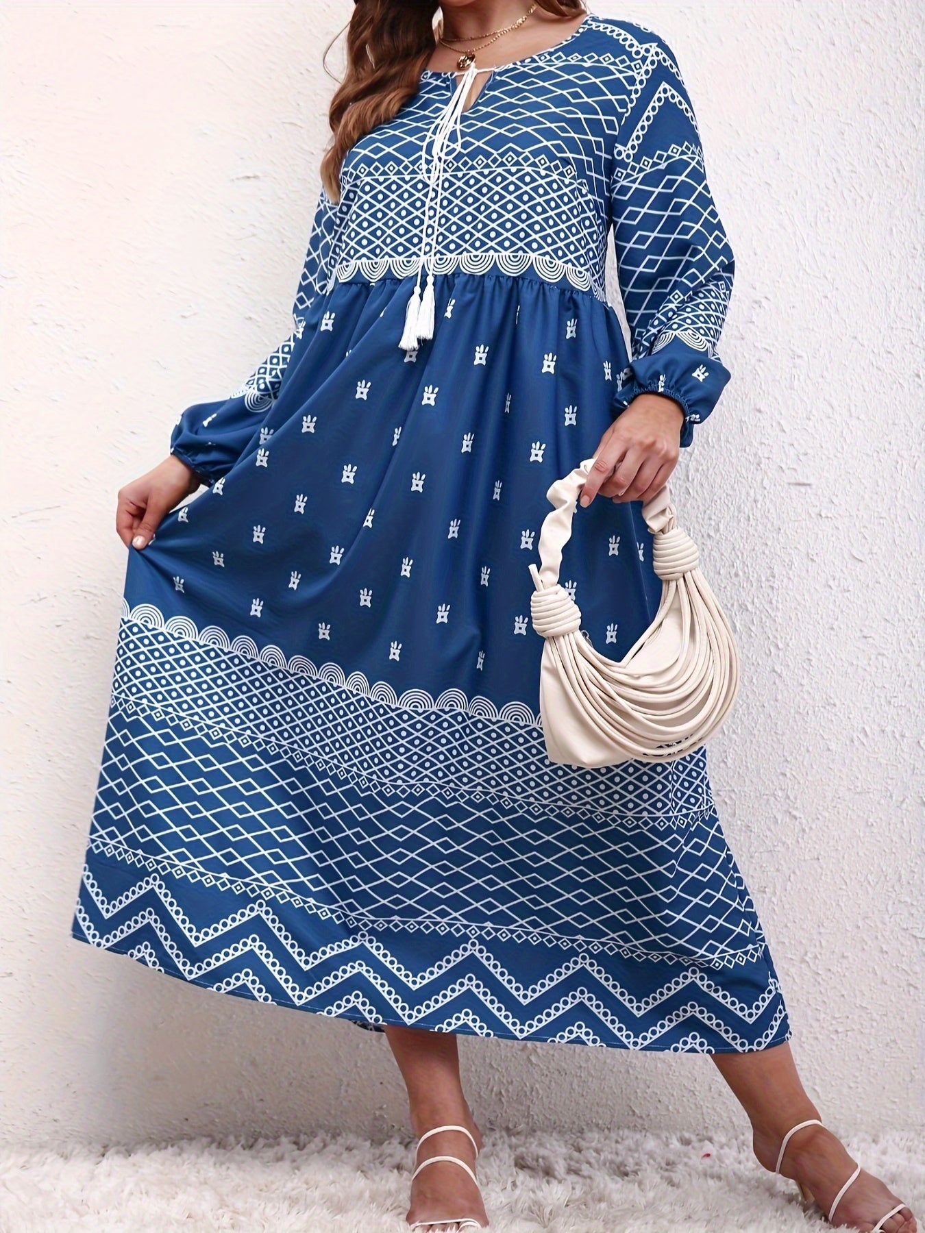 Colorblock Geometric Print Casual Dress
